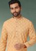 Mens Orange Kurta Pajama In Printed Work