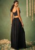 Black Embroidered Top Bottom With Jacket In Chiffon