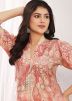 Peach Digital Print Kurta Set In Rayon