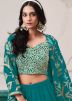 Turquoise Embroidered Top Bottom Set With Jacket
