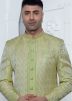 Light Green Woven Mens Jacket Style Sherwani In Jacquard