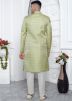 Light Green Woven Mens Jacket Style Sherwani In Jacquard