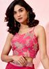 Pink Digital Print Top With Palazzo & Jacket