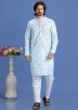 Blue Digital Printed Kurta Pajama In Cotton
