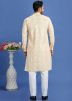 Yellow Embroidered Kurta Pajama In Cotton