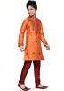 Readymade Orange Art Silk Kids Kurta Pajama
