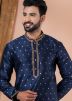 Blue Woven Kurta Pajama In Banarasi Silk