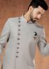 Readymade Mens Rayon Bandhgala Jodhpuri Suit In Grey