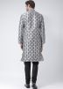 Grey Readymade Printed Dupion Silk Men Kurta Pajama