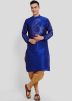 Royal Blue Readymade Men Kurta Dhoti In Print