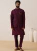 Purple Embroidered Kurta Pajama With Nehru Jacket