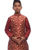 Maroon Woven Kids Kurta Churidar Set 