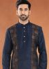 Navy Blue Readymade Mens Kurta Pajama In Art Silk