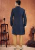 Navy Blue Readymade Mens Kurta Pajama In Art Silk