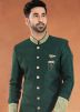 Green Readymade Mens Art Silk Plain Sherwani With Dhoti 