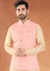 Golden Readymade Mens Art Silk Kurta Pajama With Nehru Jacket