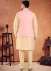 Golden Readymade Mens Art Silk Kurta Pajama With Nehru Jacket