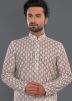 Off White & Maroon Kurta Pajama In Print