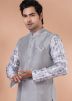 Gery Printed Kurta Pajama With Nehru Jacket