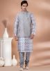 Gery Printed Kurta Pajama With Nehru Jacket
