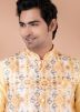Yellow Kurta Pajama With Printed Nehru Jacket