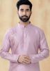 Pink Men Readymade Kurta With Dhoti In Art Silk