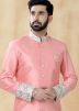 Pink Readymade Men Indowestern Sherwani With Dhoti