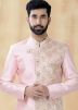 Pastel Pink Readymade Men Indowestern Sherwani In Art Silk
