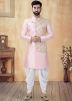 Pastel Pink Readymade Men Indowestern Sherwani In Art Silk