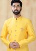 Yellow Readymade Art Silk Men Plain Indowestern Sherwani 