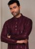 Magenta Men Embroidered Kurta Pajama