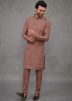 Pink Embroidered Silk Men Kurta Pajama