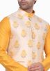 Cream Woven Brocade Nehru Jacket For Men