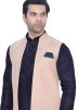 Navy Blue Kurta Pajama With Woven Long Jacket