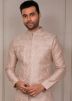 Peach Kurta With Pajama & Nehru Jacket