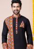 Black Embroidered Men Kurta Pajama In Rayon