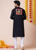 Black Embroidered Men Kurta Pajama In Rayon