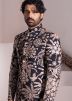 Black Embroidered Indowestern Readymade Sherwani In Silk