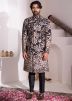 Black Embroidered Indowestern Readymade Sherwani In Silk