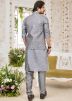 Groomsmen Kurta Pajama With Embroidered Nehru Jacket In Grey