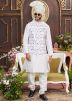 Cream Art Silk Groomsmen Kurta Pajama With Nehru Jacket 
