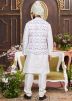 Cream Art Silk Groomsmen Kurta Pajama With Nehru Jacket 