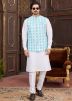 Off White Groomsmen Kurta Pajama With Nehru Jacket In Embroidery