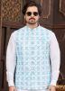 Off White Groomsmen Kurta Pajama With Nehru Jacket In Embroidery
