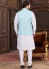 Off White Groomsmen Kurta Pajama With Nehru Jacket In Embroidery