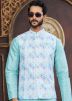 Blue Groomsmen Kurta Pajama With Nehru Jacket In Art Silk