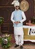 Off White Groomsmen Kurta Pajama With Nehru Jacket In Print