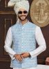 Off White Groomsmen Kurta Pajama With Nehru Jacket In Print