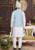 Off White Groomsmen Kurta Pajama With Nehru Jacket In Print