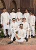 Cream Groomsmen Kurta Pajama With Nehru Jacket In Art Silk